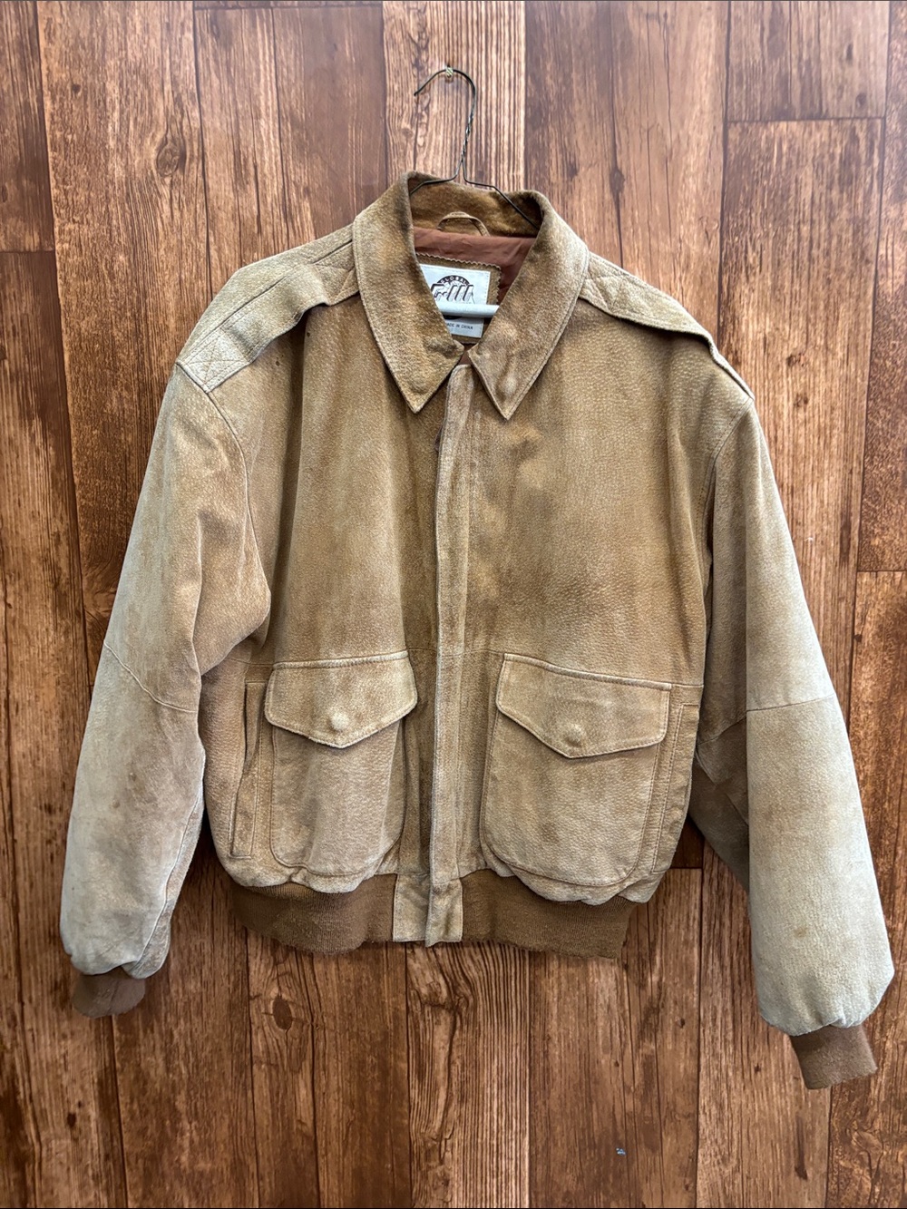Global Identity G-III Men's Tan Suede Bomber Jacket with Flap Pockets
